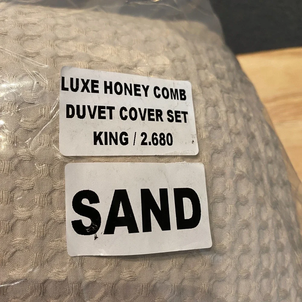 Quince Organic Luxe Honey Comb Duvet Cover Set King/Cal King Sand Beige w/ Shams